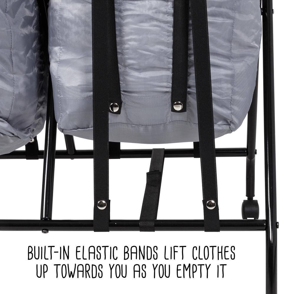 Honey-Can-Do Black/Gray Double Folding No Bend Laundry Hamper with Wheels