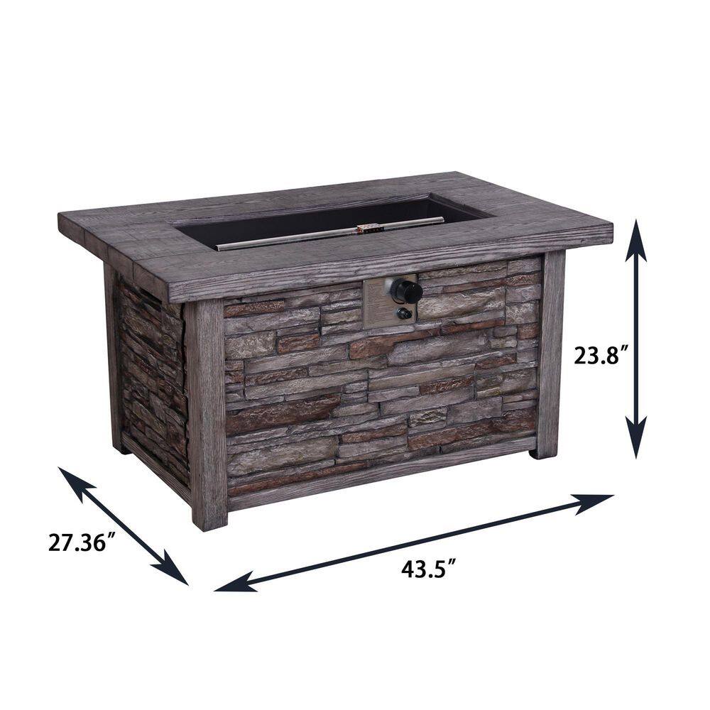 CASAINC 43.5 in. 50,000 BTU Rectangular Outdoor Propane Gas Brown Fire Pit Table with Lava Rock and Waterproof Cover