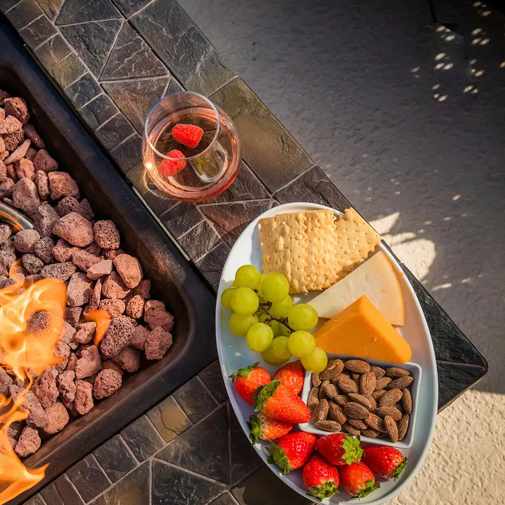 FIRE ISLAND 30 in. W x 24.6 in. H Square Steel LP Gas Mosaic Table Top Fire Pit with Oil Rubbed Bronze Base and 50000 BTU Burner