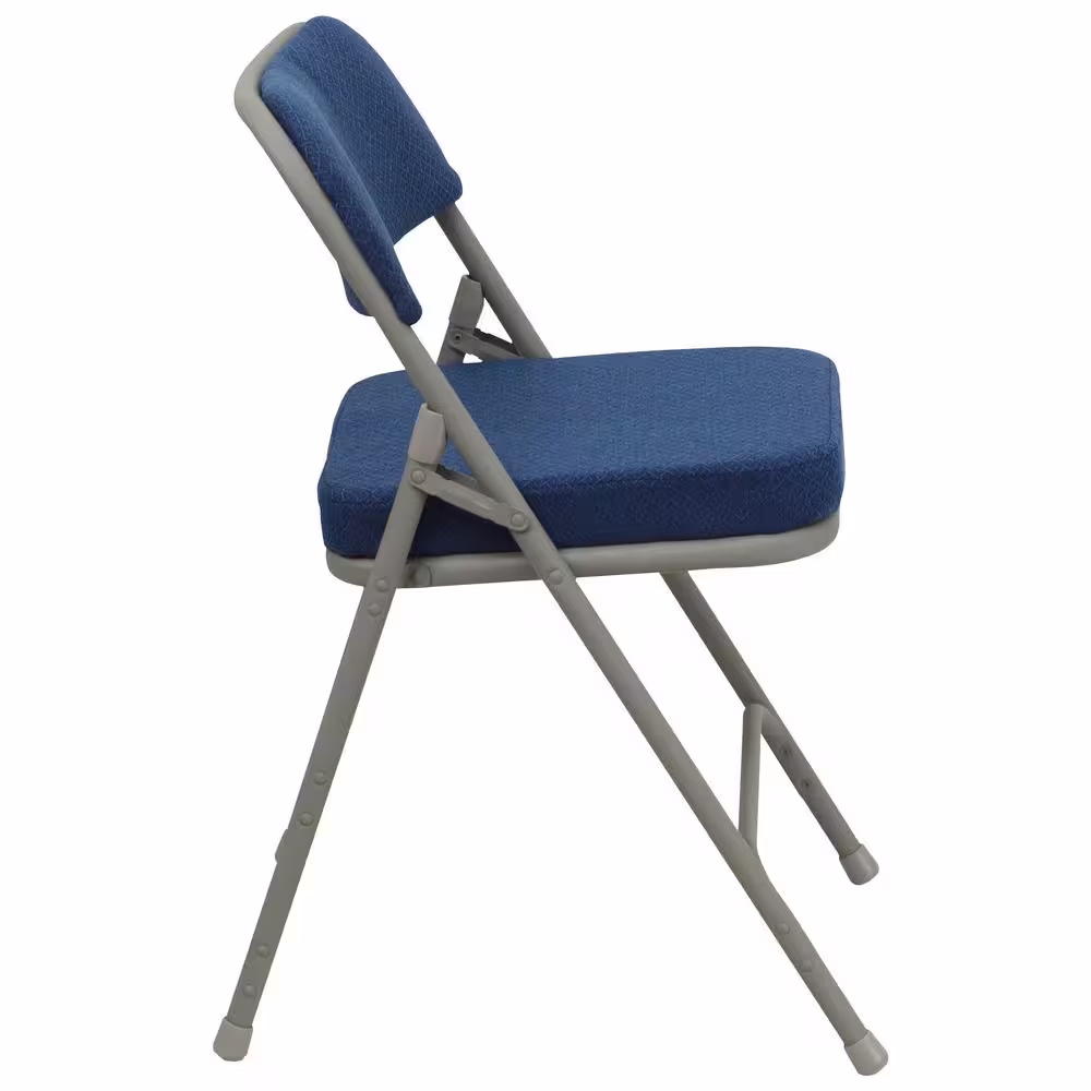 Flash Furniture Hercules Series Premium Curved Triple Braced & Double Hinged Navy Fabric Upholstered Metal Folding Chair