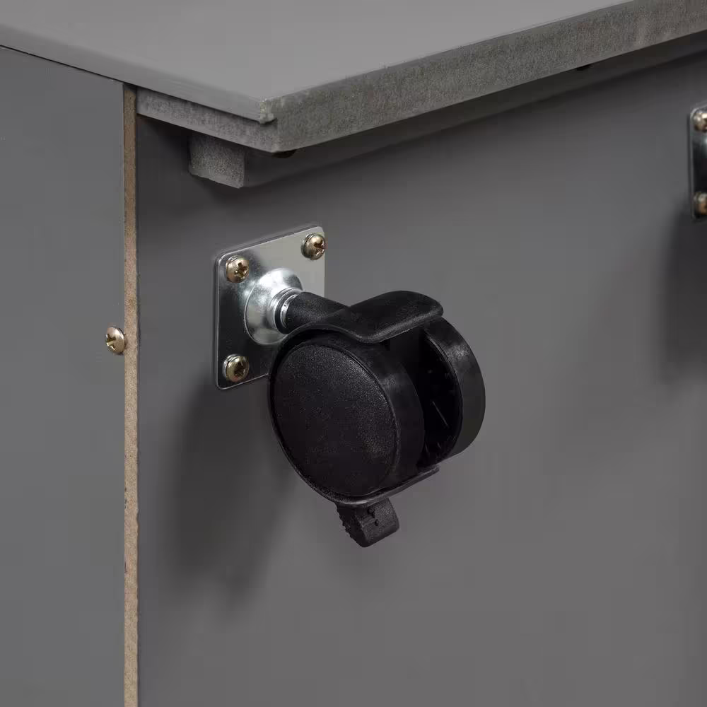 Harper & Bright Designs Gray Twin Over Full Loft Bed with Cabinet