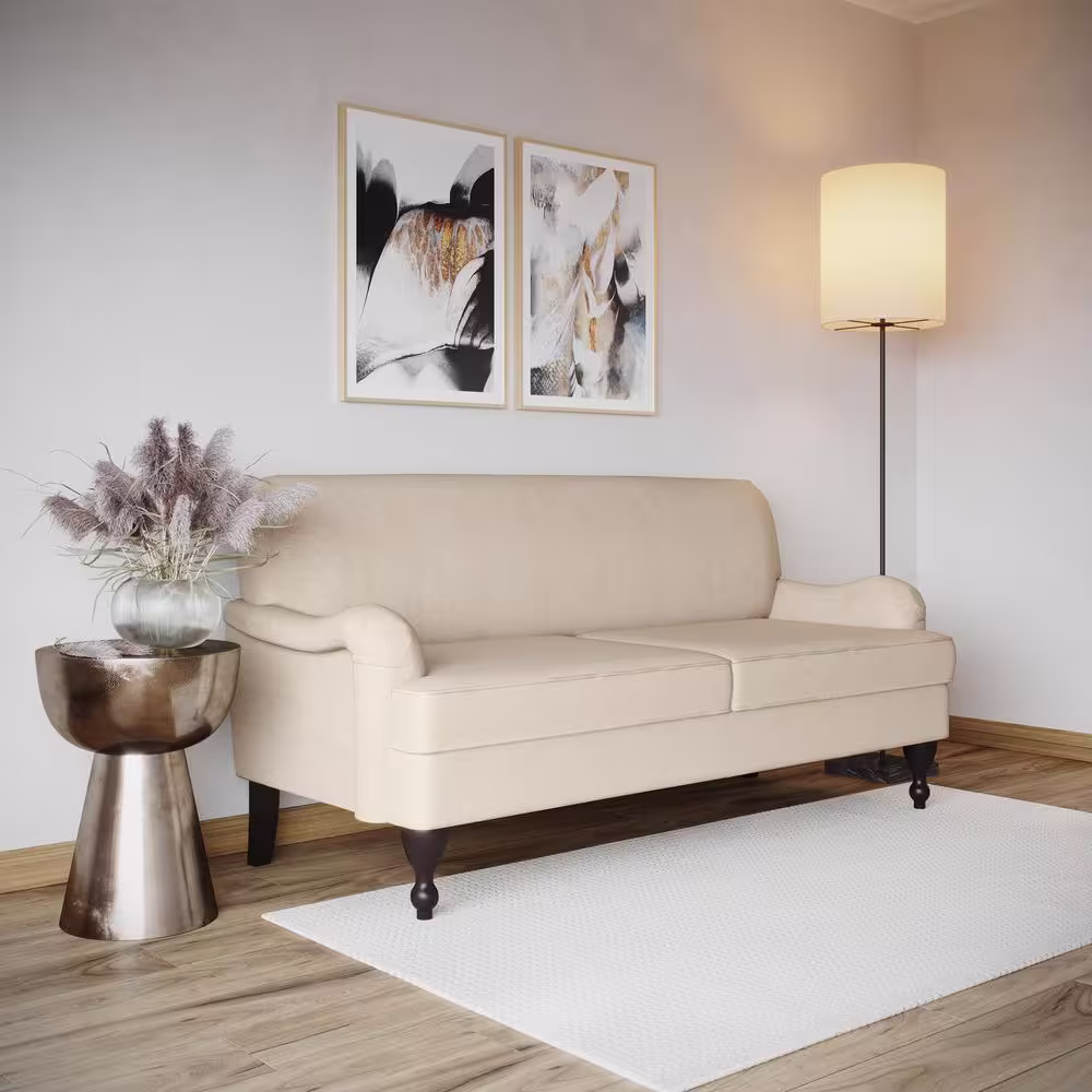 Lifestyle Solutions Liz Sofa Collection 31.3 in. Square Arm Polyester Modern Straight Sofa in Beige