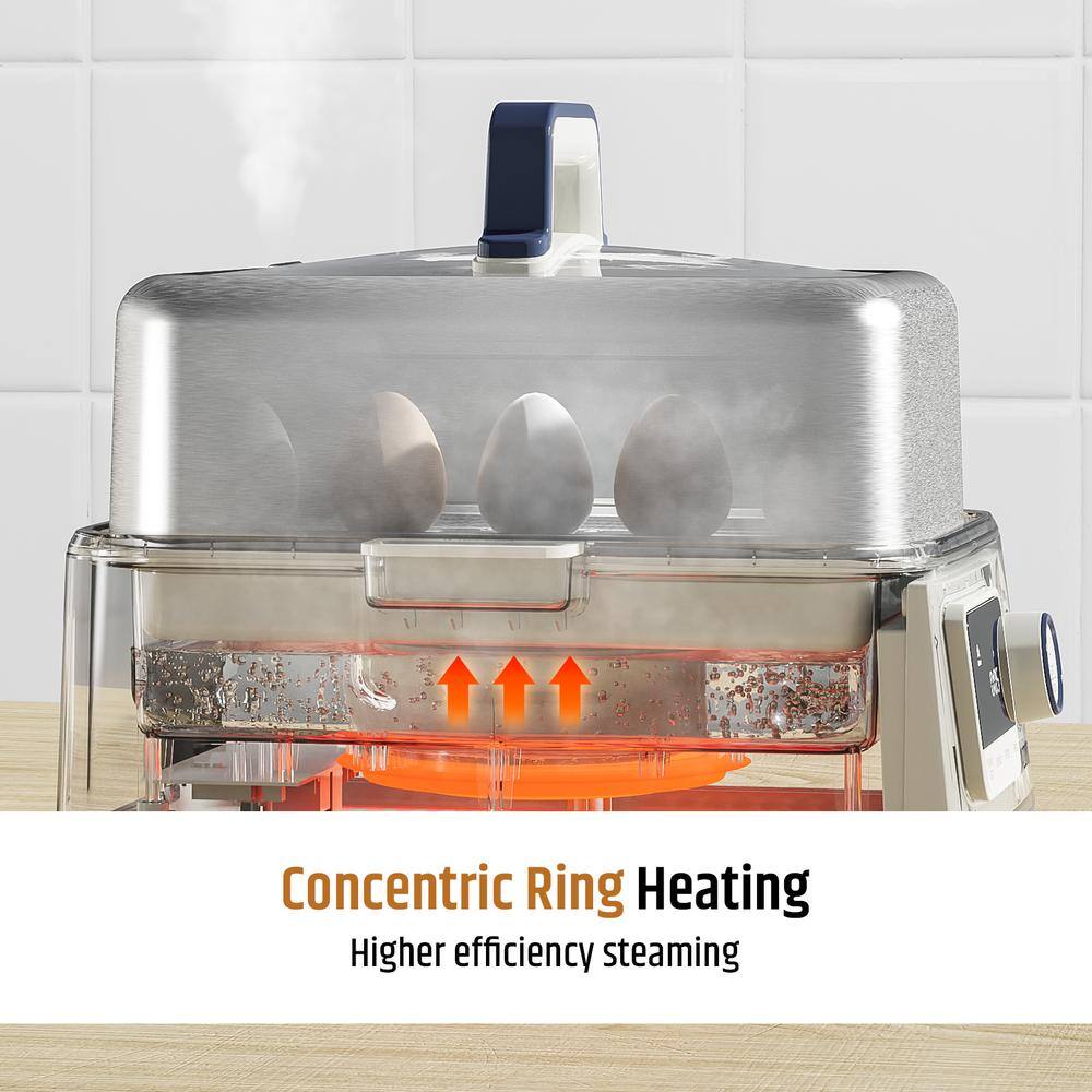 None Electric Food Steamer 5-qt. Stainless Steel with Timer, 24H Delayed Start, Auto Keep Warm, 68 oz. Water Capacity 20-cups