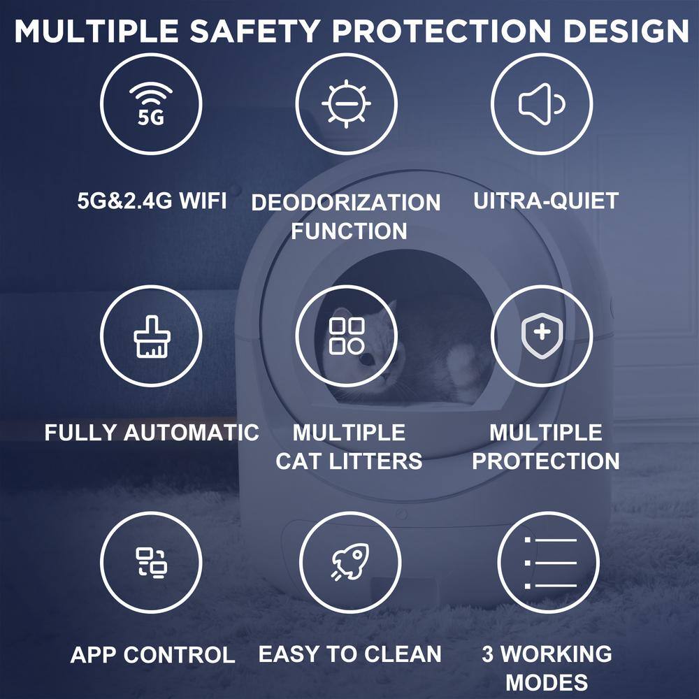 None Self-Cleaning Cat Litter Box Multiple Cats Scooping Automatically Litter Odor Removal App Control Support 5G 2.4G Wi-Fi