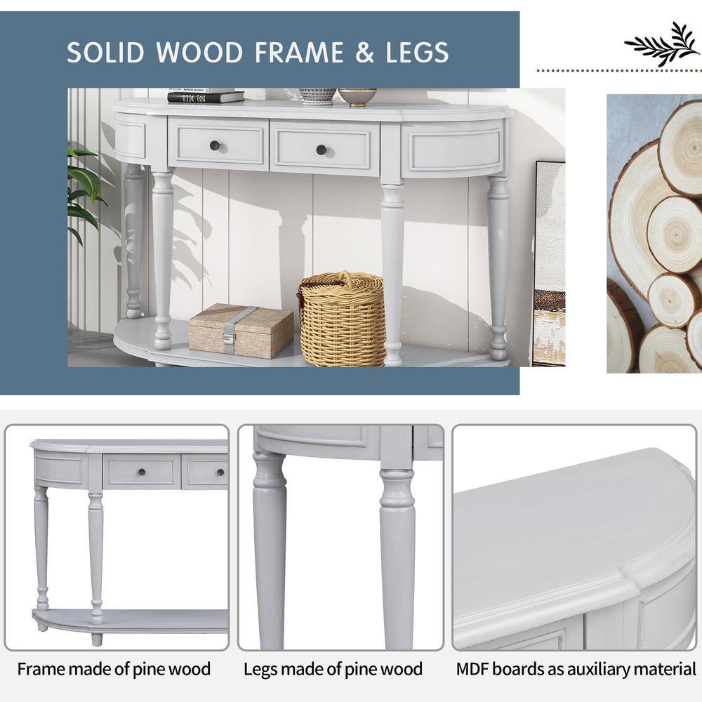 Harper & Bright Designs Retro 52 in. Gray Curved Wood Console Table with Open Style Shelf and 2-Top Drawers