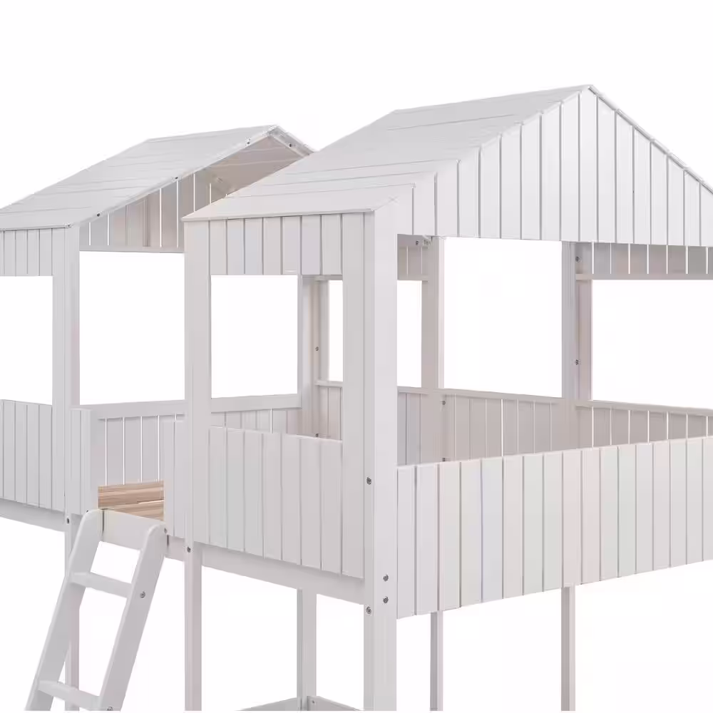 Qualler Eligia White Full Over Full House Style Bunk Bed