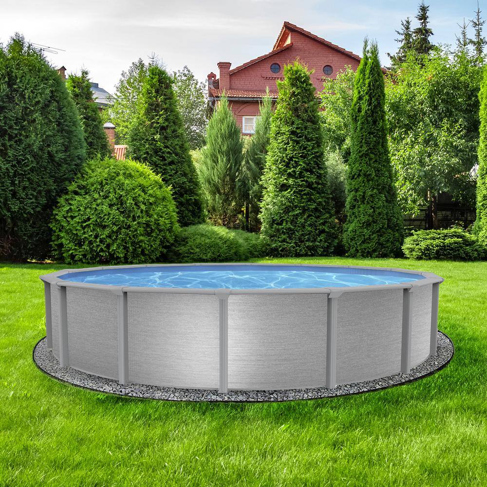 Blue Wave Montauk 18 ft. Round 52 in. Deep 7 in. Top Rail Hybrid Swimming Pool Package