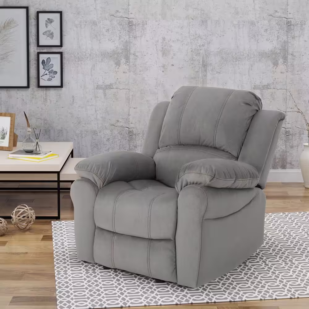 Noble House Celestina 39 in. Width Big and Tall Gray Microfiber Recliner