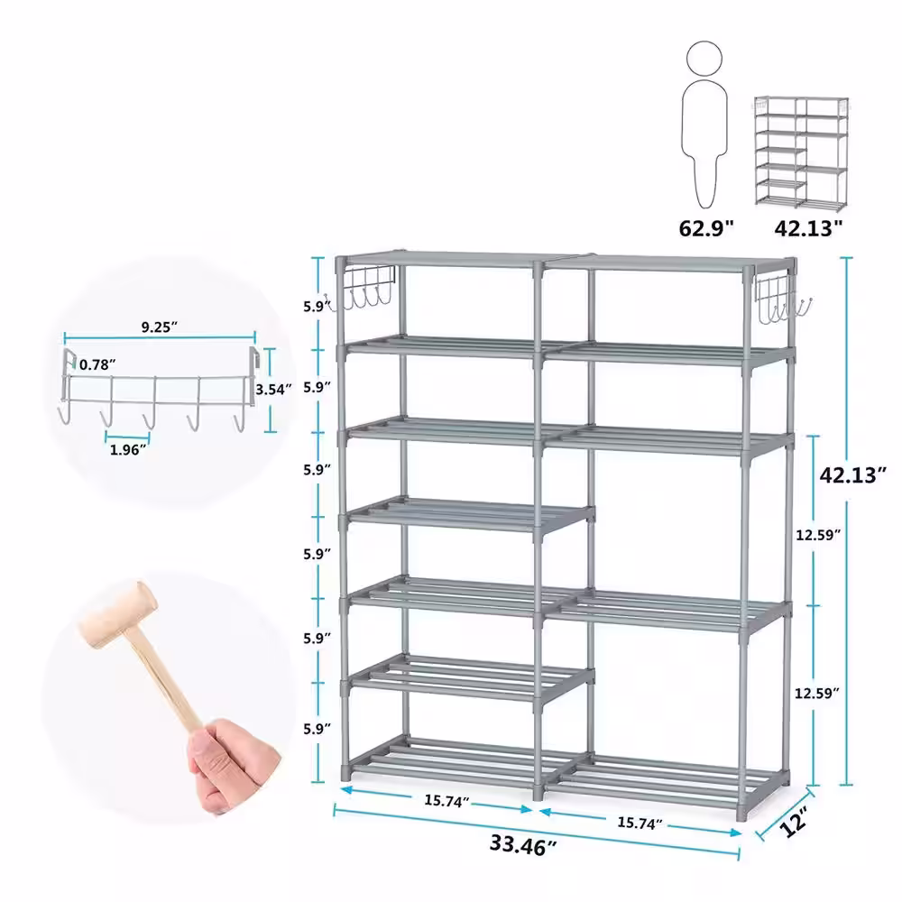 None 42 in. H 24-Pair Gray Plastic Shoe Rack