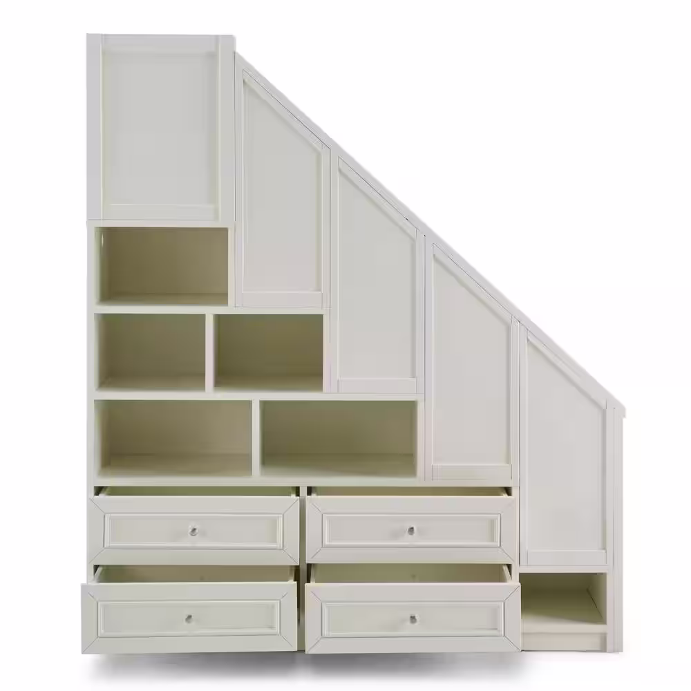 HOMESTYLES Naples Off White Twin Over Full Bunk Bed with Steps