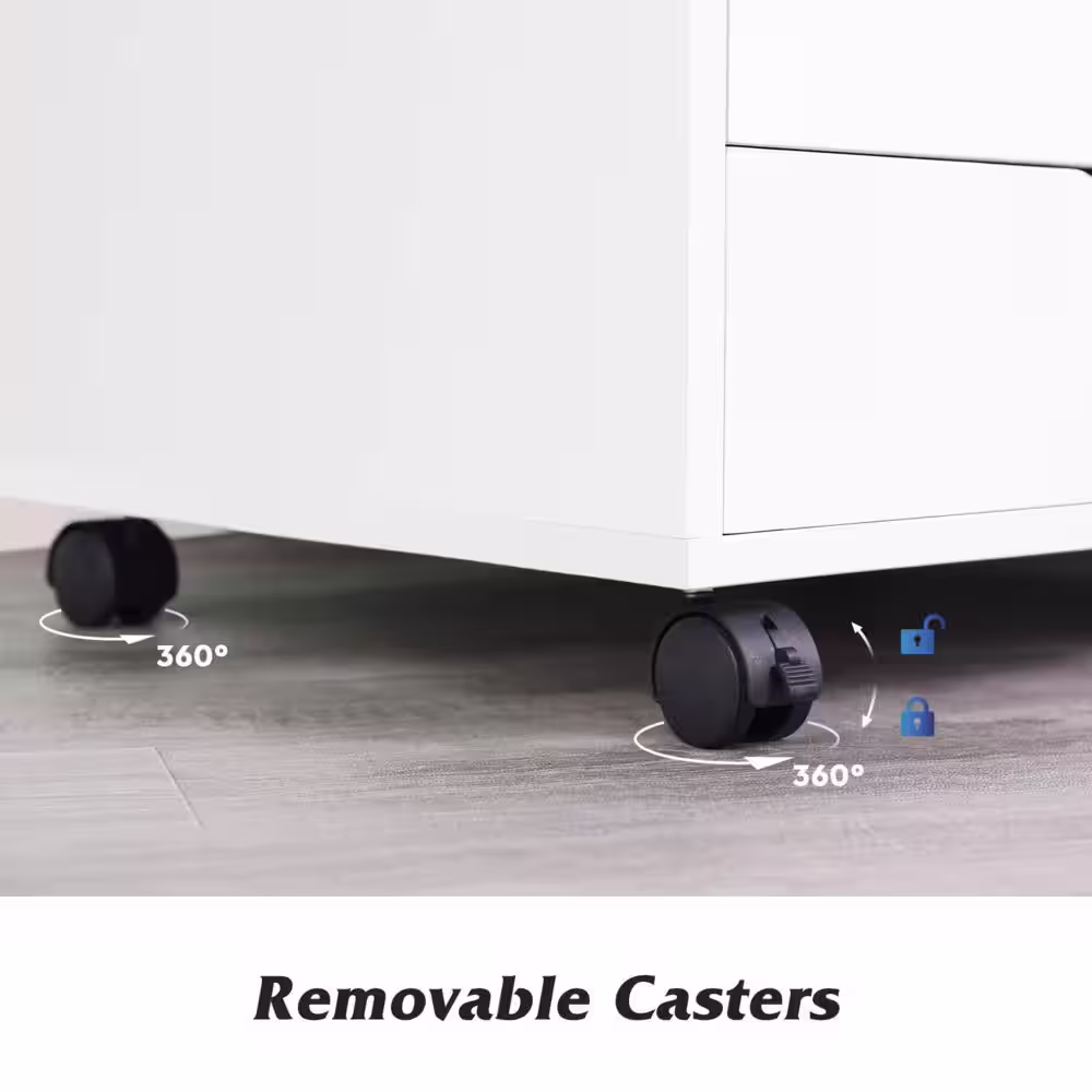 None Mobile 18.9 in. W x 34.5 in. H x 15.7 in. D Wood Freestanding Cabinet in White with Drawers