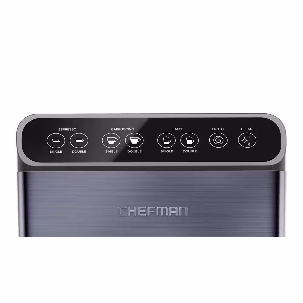 Chefman Espresso Machine, 7.5 Cups, Stainless Steel Black, Digital Barista Pro Plus Espresso Machine with Milk Frother