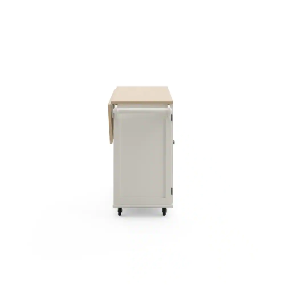 HOMESTYLES Dolly Madison White Kitchen Cart with Natural Wood Top