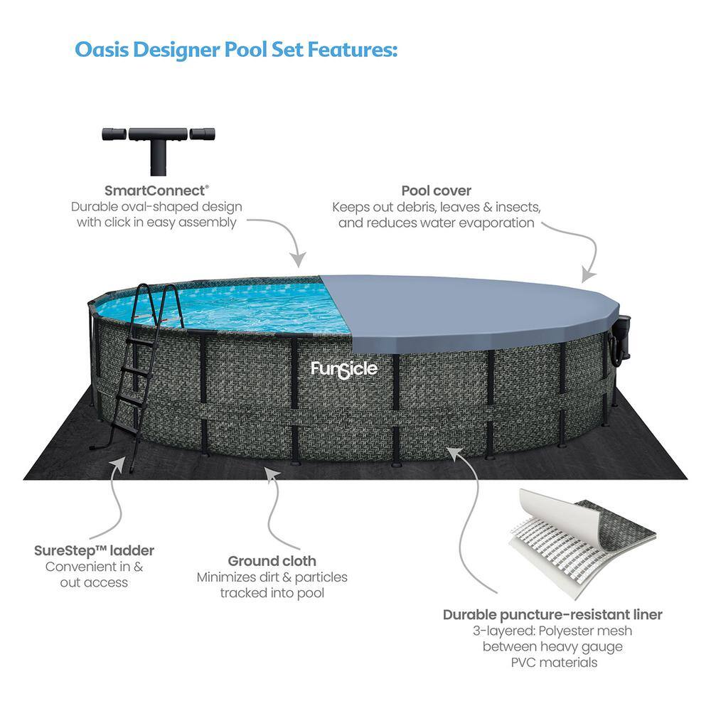 None 20 ft. Round 48 in. Deep Metal Frame Above Ground Pool, Dark Herringbone