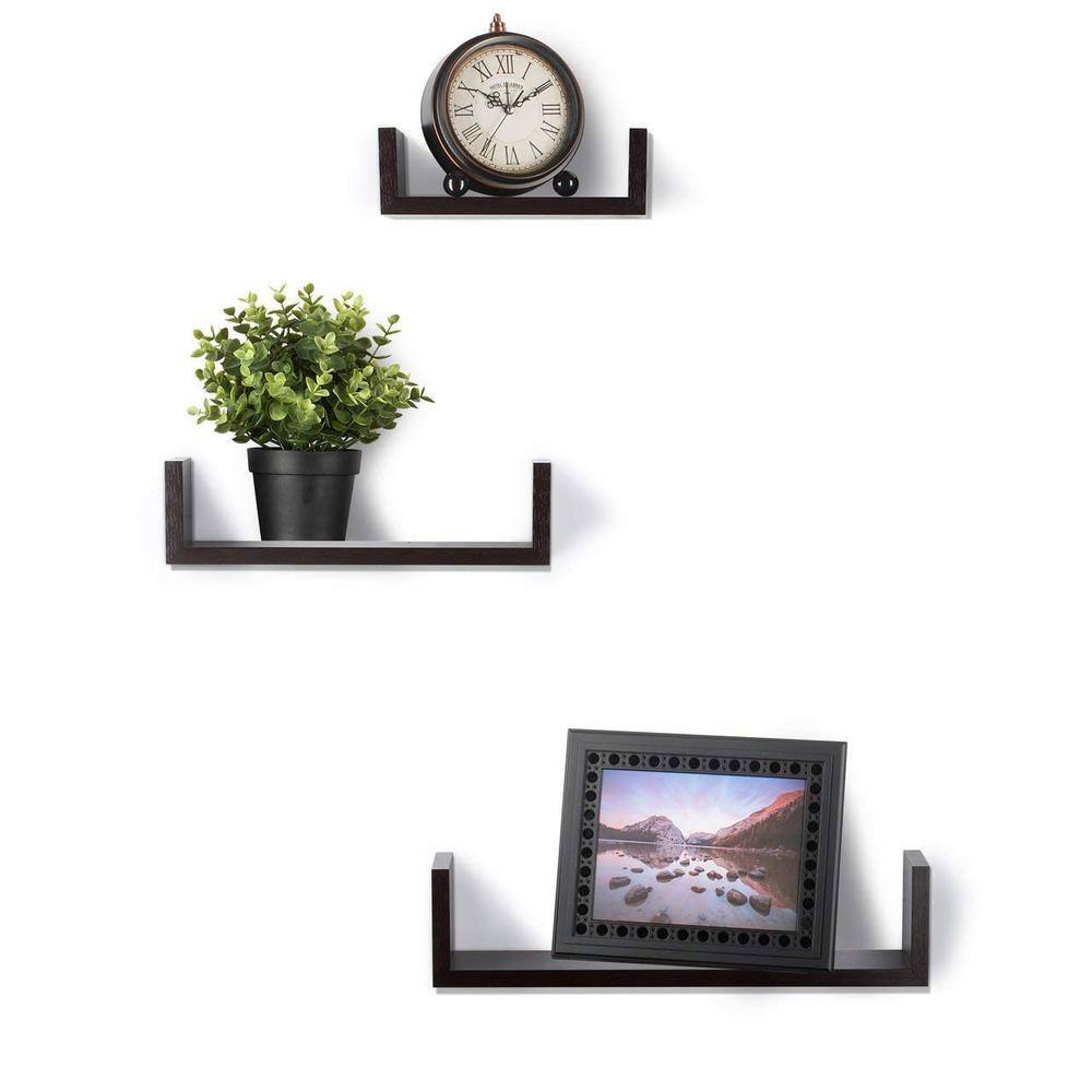 None Wooden Floating Wall Shelves Espresso Finish All hardware included (Set of 3)