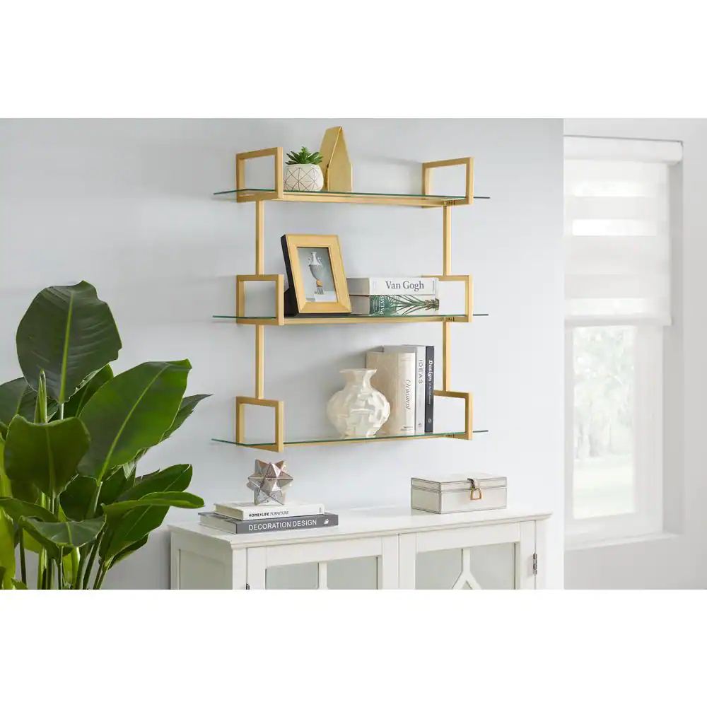 Home Decorators Collection Gold Metal Glam Tiered Wall Shelf