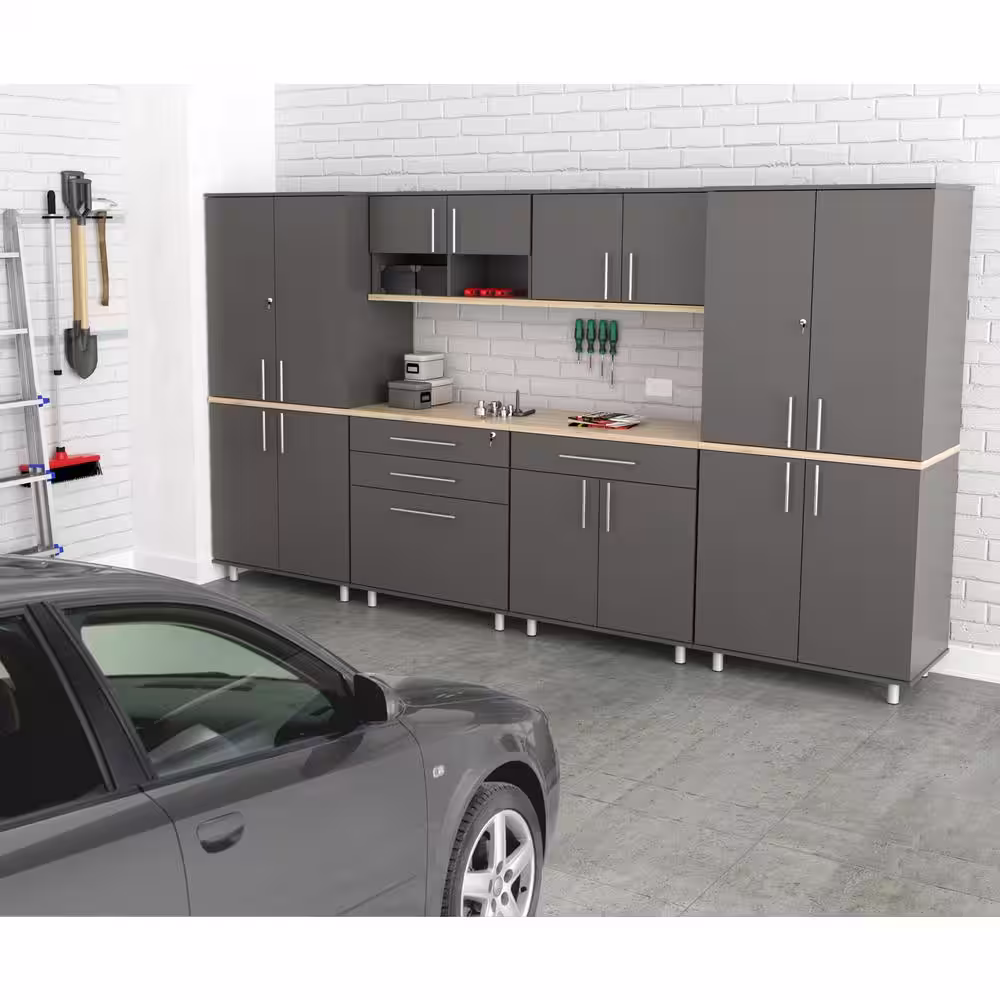 Inval KRATOS 6-Piece Garage Storage System in Dark Gray and Maple (126 in. W x 70.8 in. H x 19.6 in. D)