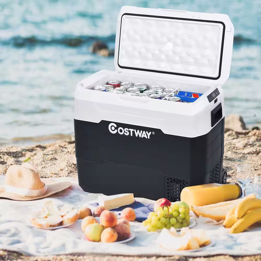 Costway White Portable 53 QT/50 L with Wheels Chest Cooler Car Refrigerator -4Â°F to 50Â°F Dual-Zone