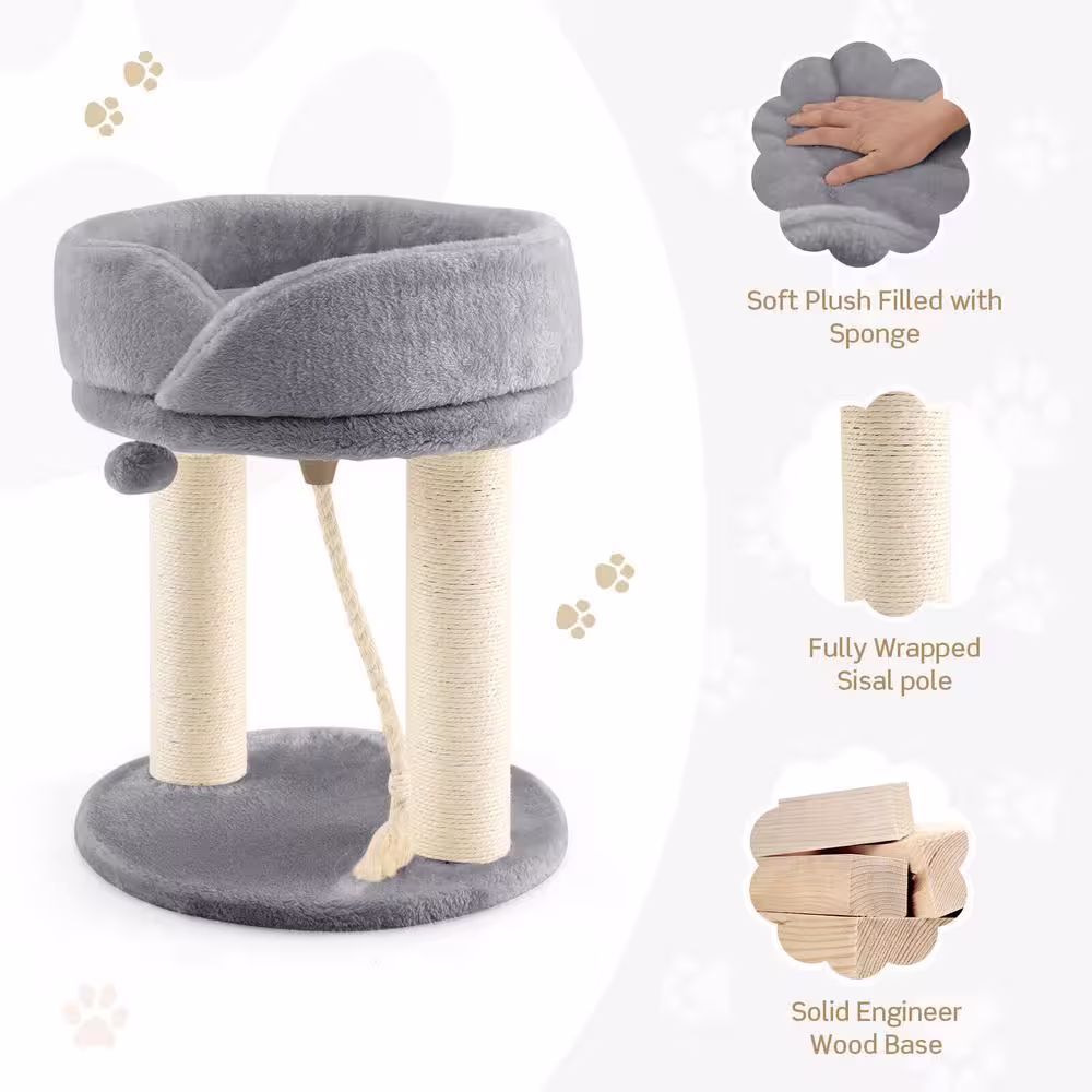 ANGELES HOME Gray Cat Climbing Tree with Plush Perchs and Scratching Post