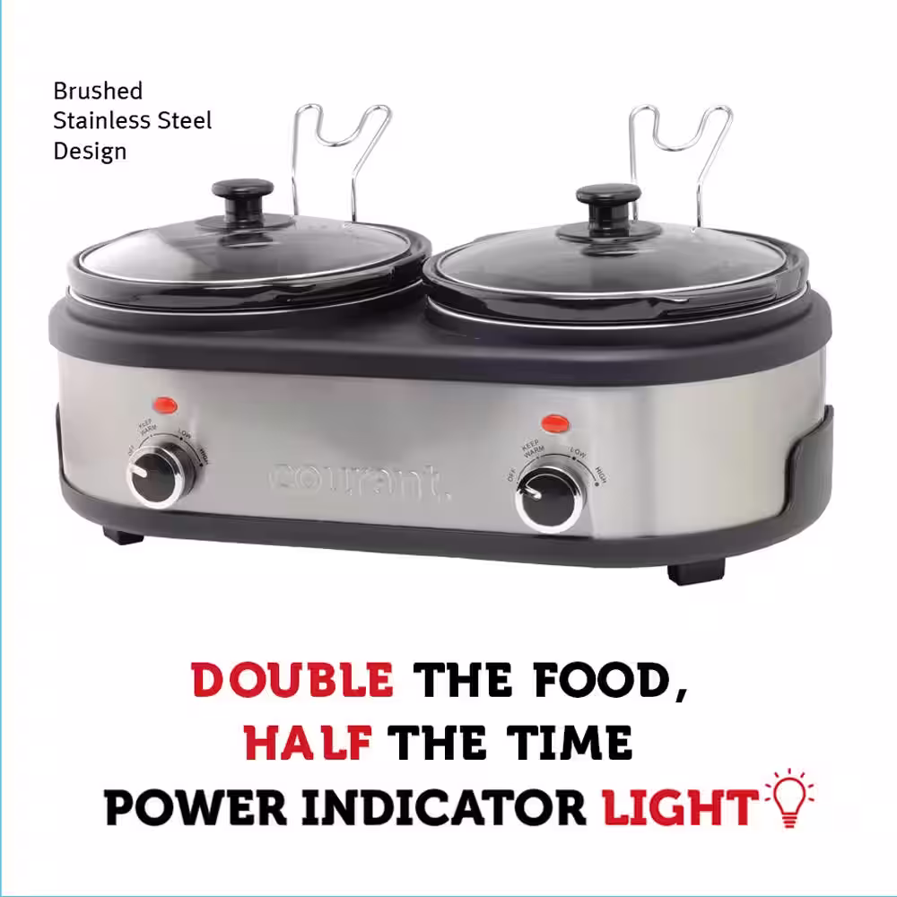 Courant 5 qt. (2.5 qt.) Each Double Slow Cooker - Stainless Steel