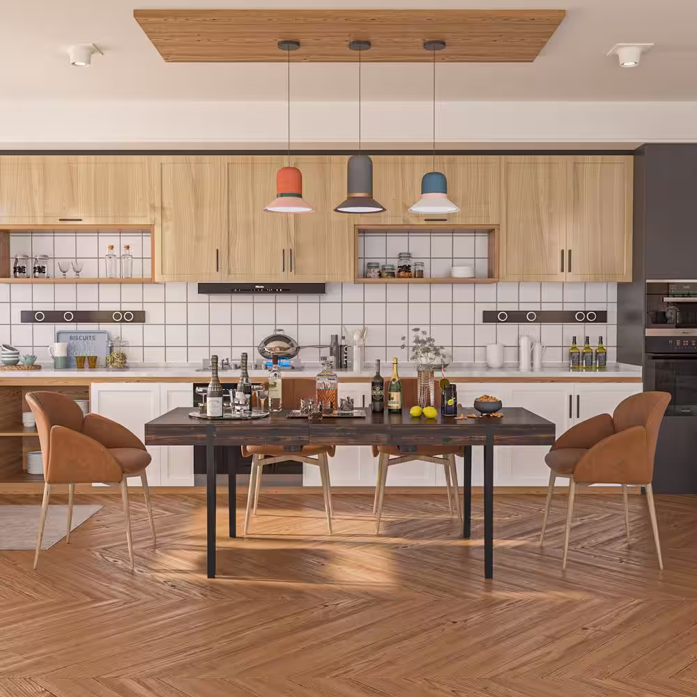 None Brown Walnut Grain Wood 78.7 in. W Extendable 4 Legs Dining Table, Meeting Table Seat 6+