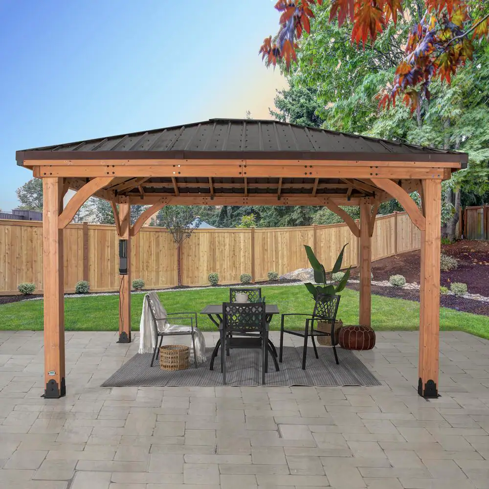 Backyard Discovery Barrington 14 ft. x 12 ft. Light Brown Wooden Gazebo with Hip Roof