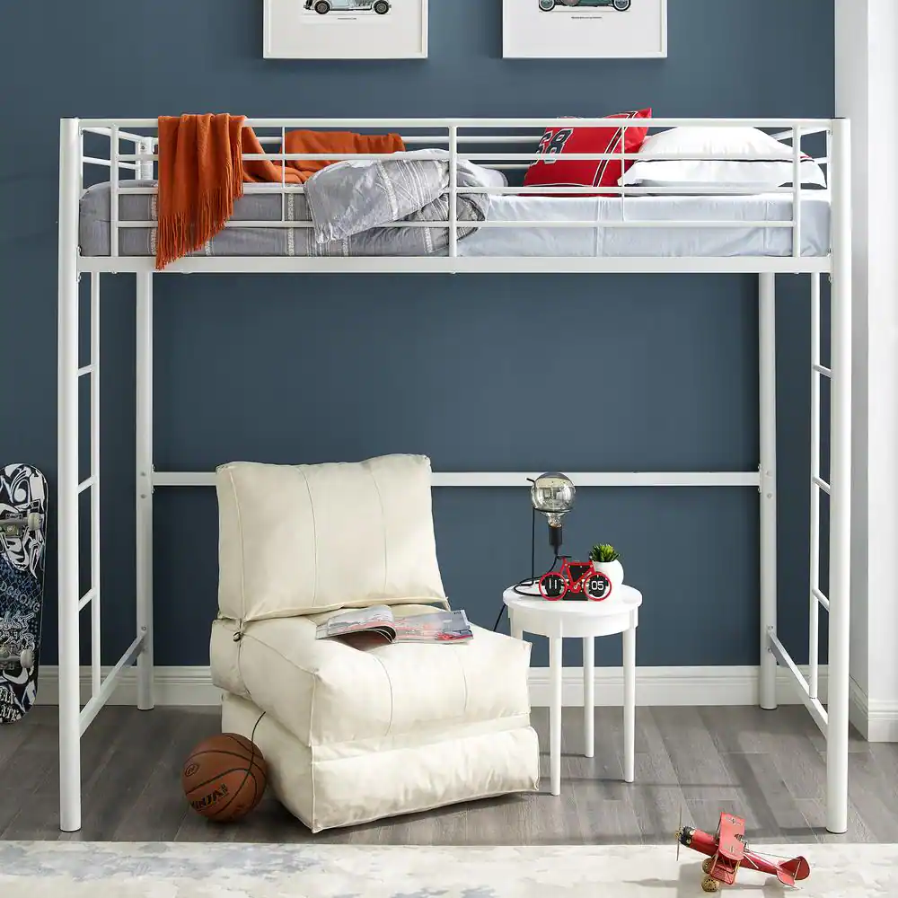 Walker Edison Furniture Company Premium ContemporaryTransitional Metal Twin Loft Bed - White
