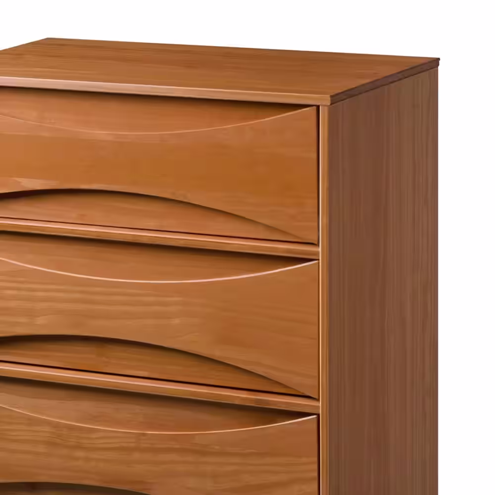 Welwick Designs 5-Drawer Caramel Wood Mid-Century Modern Dresser with Curved Detailing