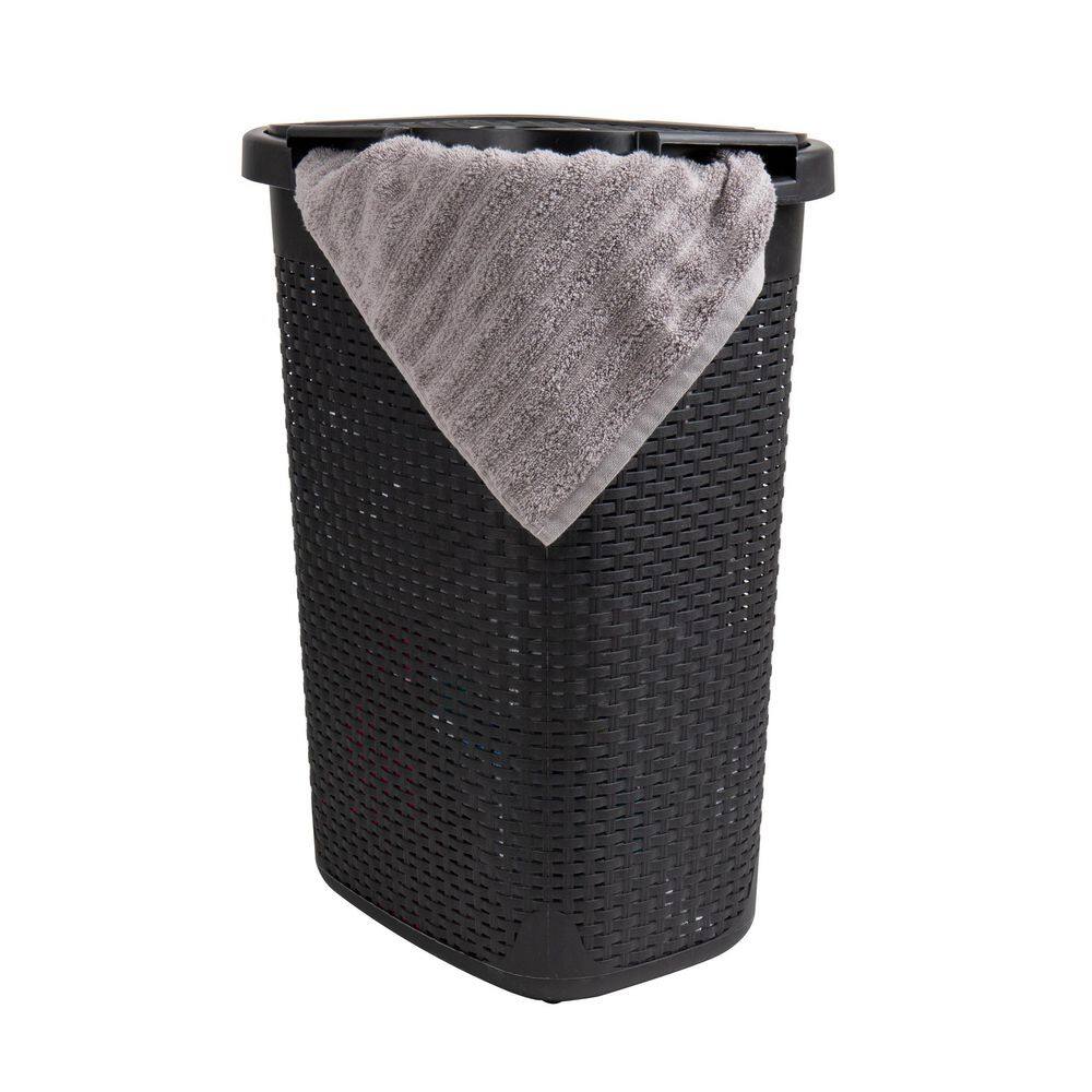 Mind Reader Basket Collection, Plastic Slim Laundry Hamper, 60 Liter (15kg/33lbs) Capacity, Attached Hinged Lid, Set of 2, Black