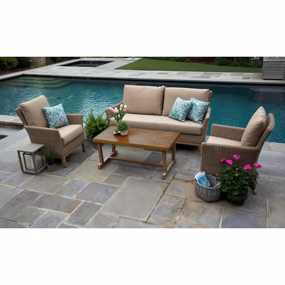 Canopy Cottonwood 4-Piece Resin Wicker Patio Deep Seating Set with Sunbrella Canvas Heather Beige Cushions