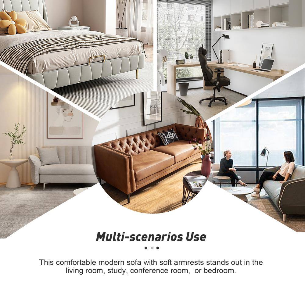 JAYDEN CREATION Eridu Comtemperary 84 in. Square Arm Faux Leather Button-Tufted design Tuxedo Rectangle Sofa in Camel