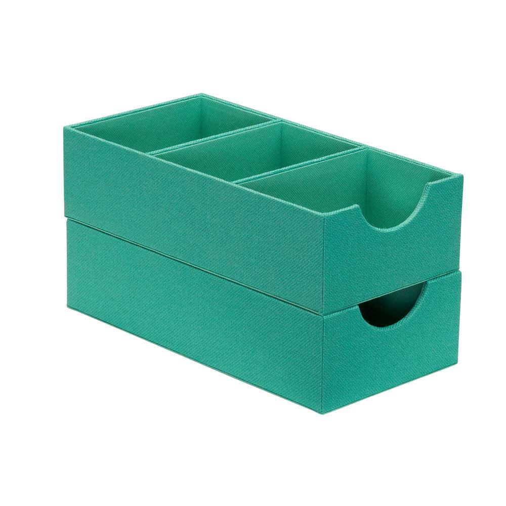 HOUSEHOLD ESSENTIALS 6 in. W x 3 in. H 1 Drawer Seafoam 3-Section Hard-Sided Linen Trays (2-Pack)