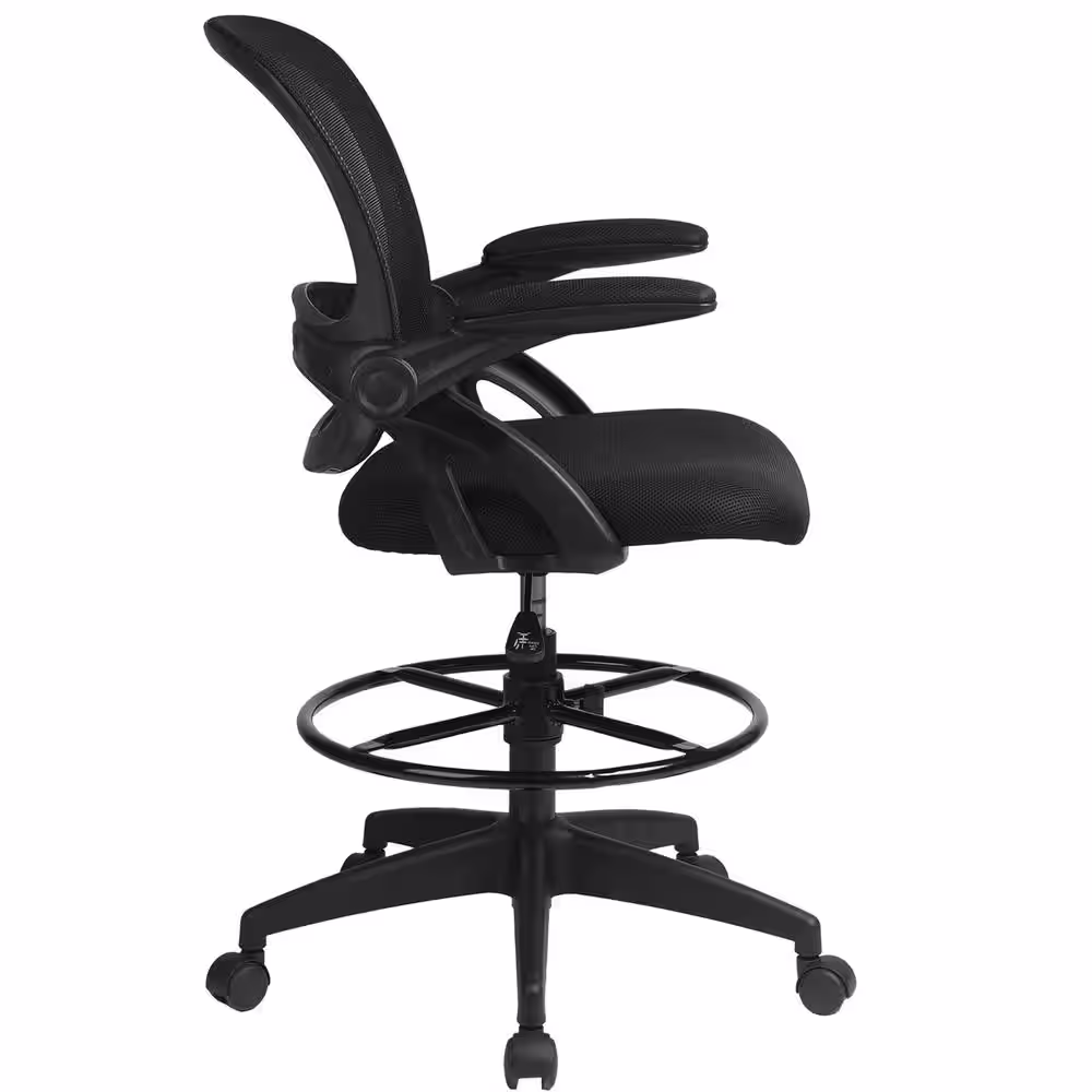 Lucklife Black Mesh Drafting Chair Tall Office Chair with Flip-up Armrests