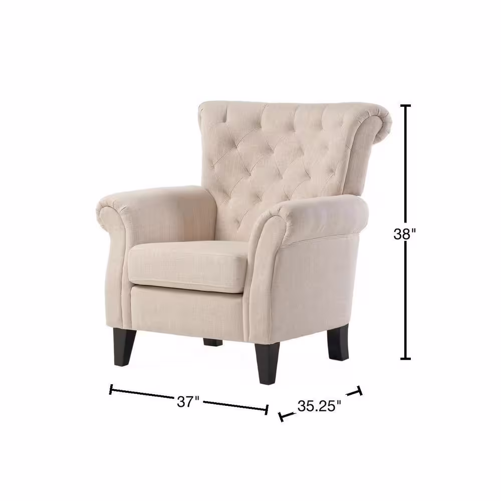 Noble House Merritt Light Beige Fabric Tufted Club Chair