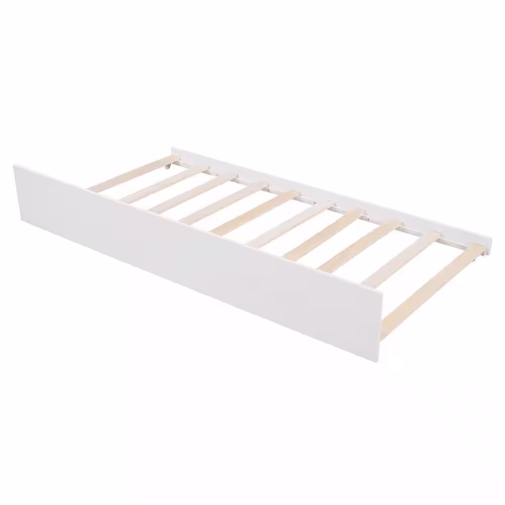 Harper & Bright Designs White Twin Wood House Bed with Trundle