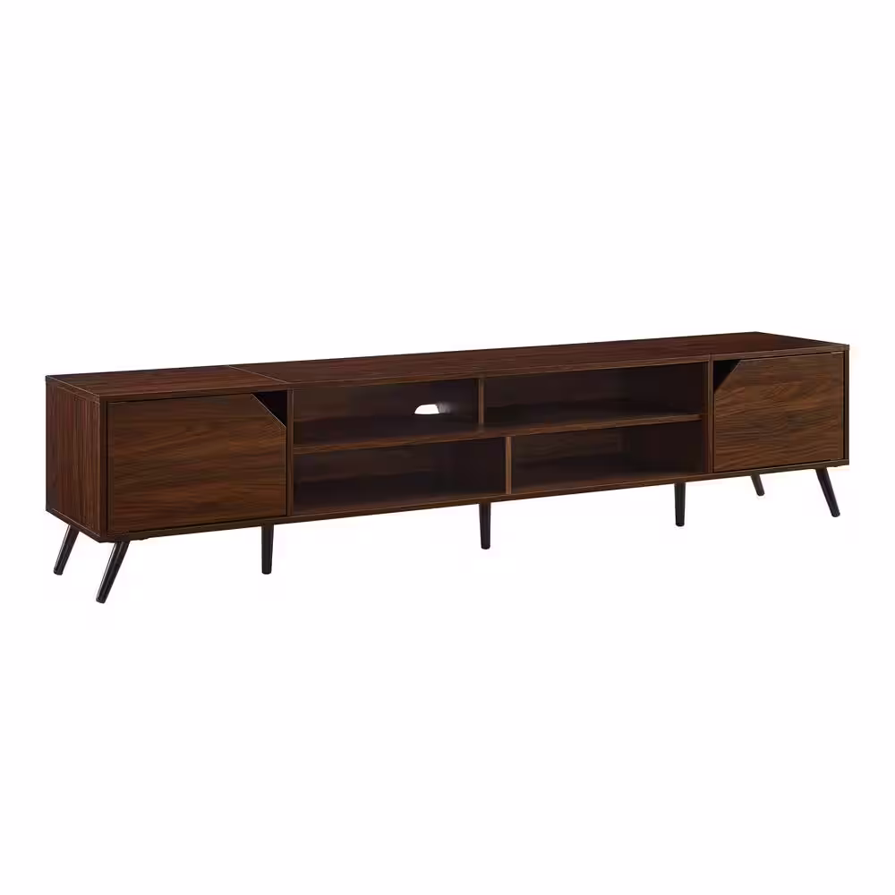 Welwick Designs 80 in. Dark Walnut Wood Modern Wide TV Stand with Open and Closed Storage Fits TVs up to 90 in.