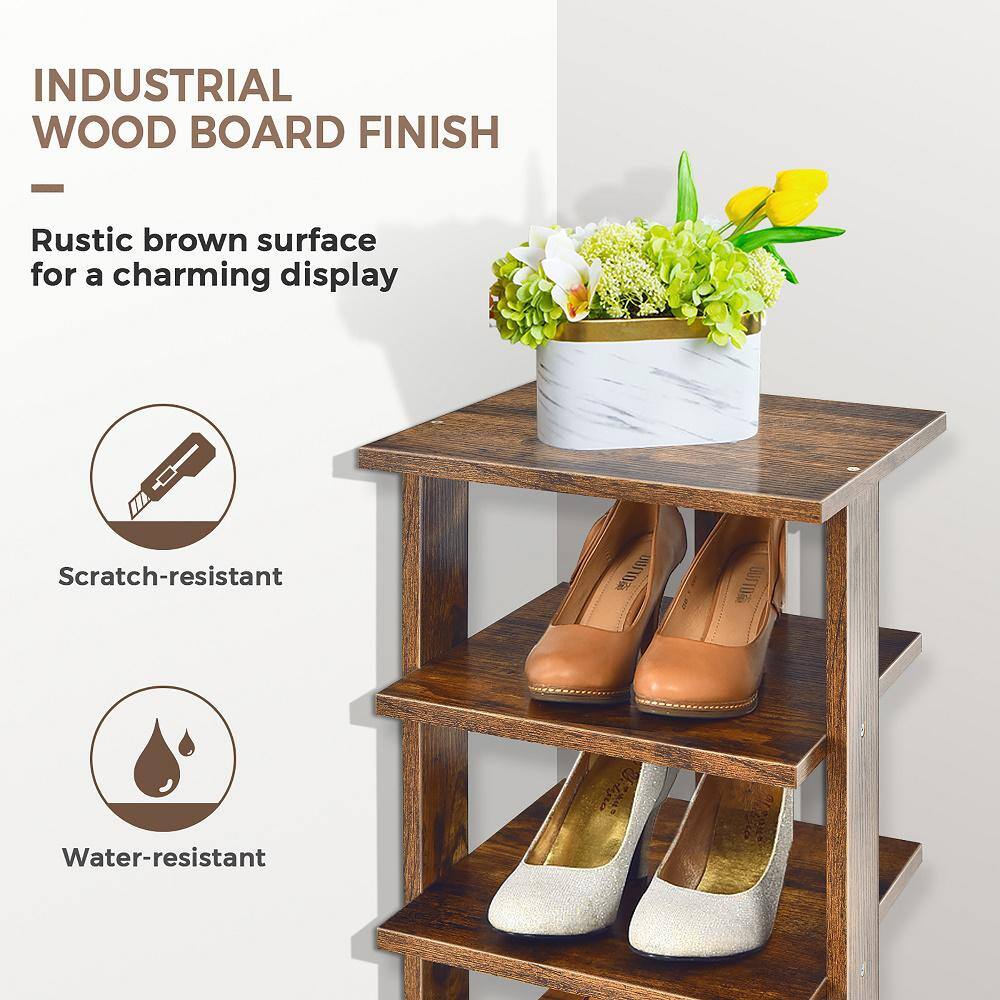 Costway 43.5 in. H 7-Pair Shoe Rack Free Standing Shelf Storage Tower Rustic Brown