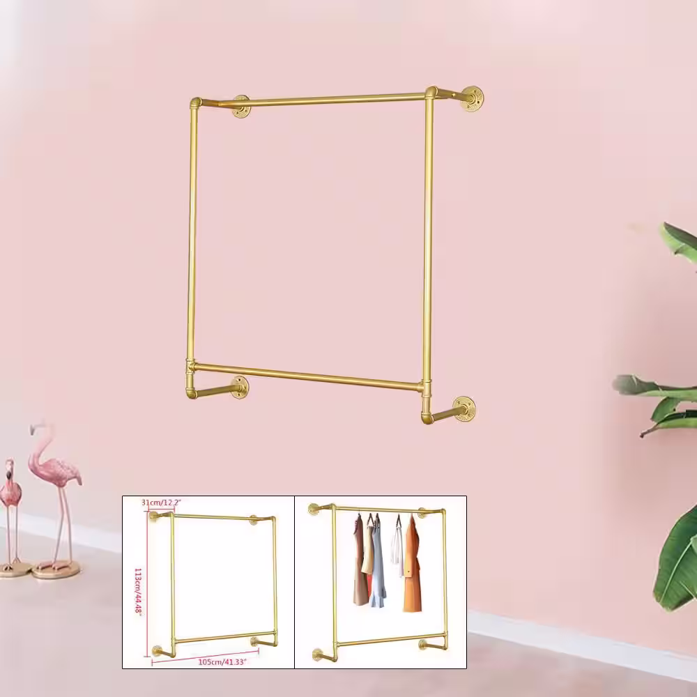 None Gold Iron Wall Mounted Clothes Rack 41.33 in. W x 44.48 in. H