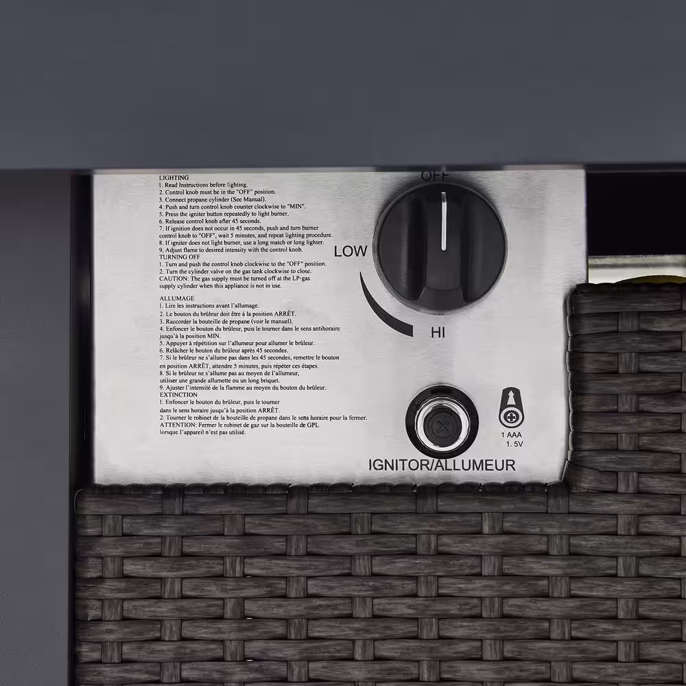 Hampton Bay Vendome 42 in. x 24 in. Square Aluminum Propane Fire Pit in Grey