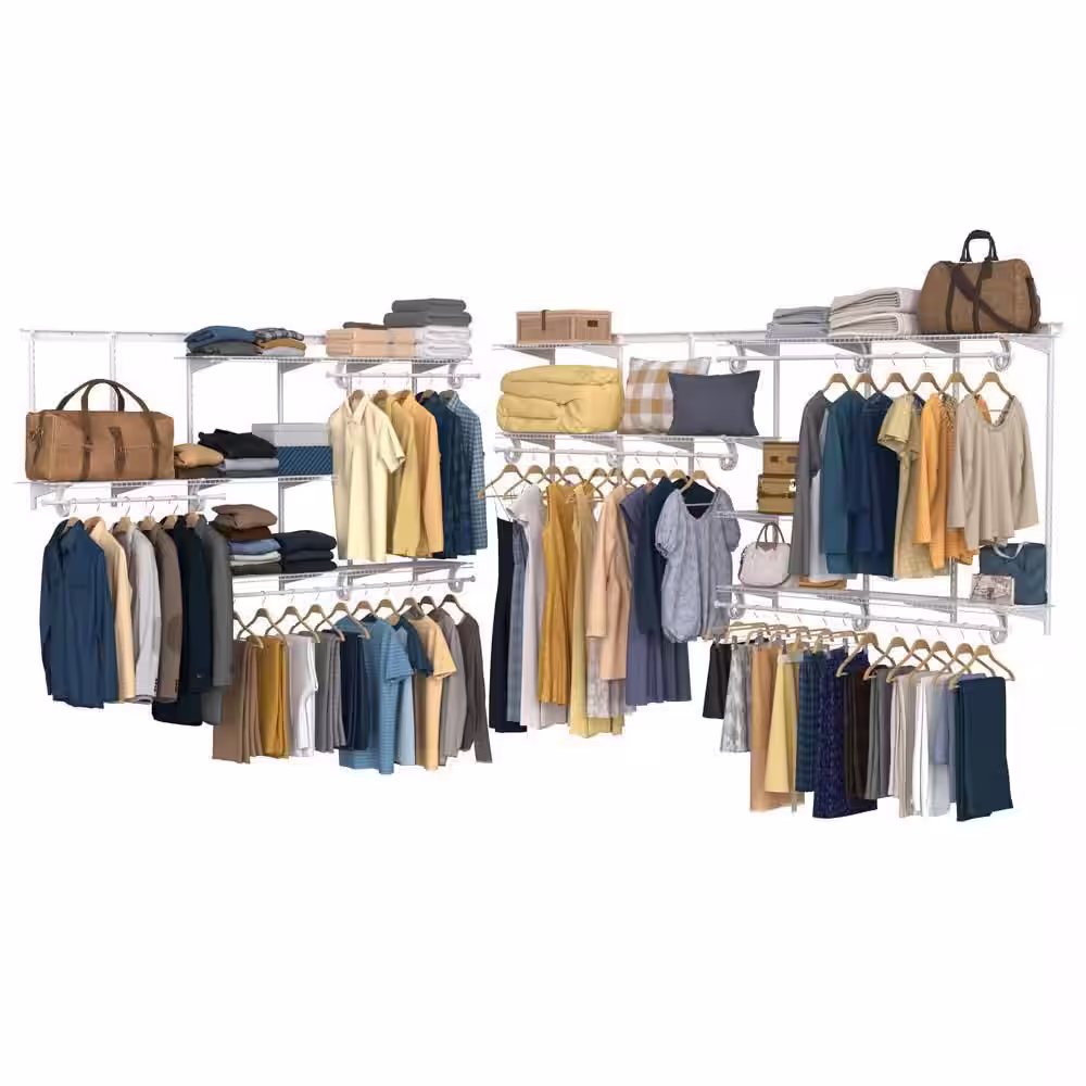 ClosetMaid 5-10 ft. Wide Linen/All-Purpose Reach-in or Walk-In Wire Closet System with ShelfTrack Hardware and SuperSlide Shelving