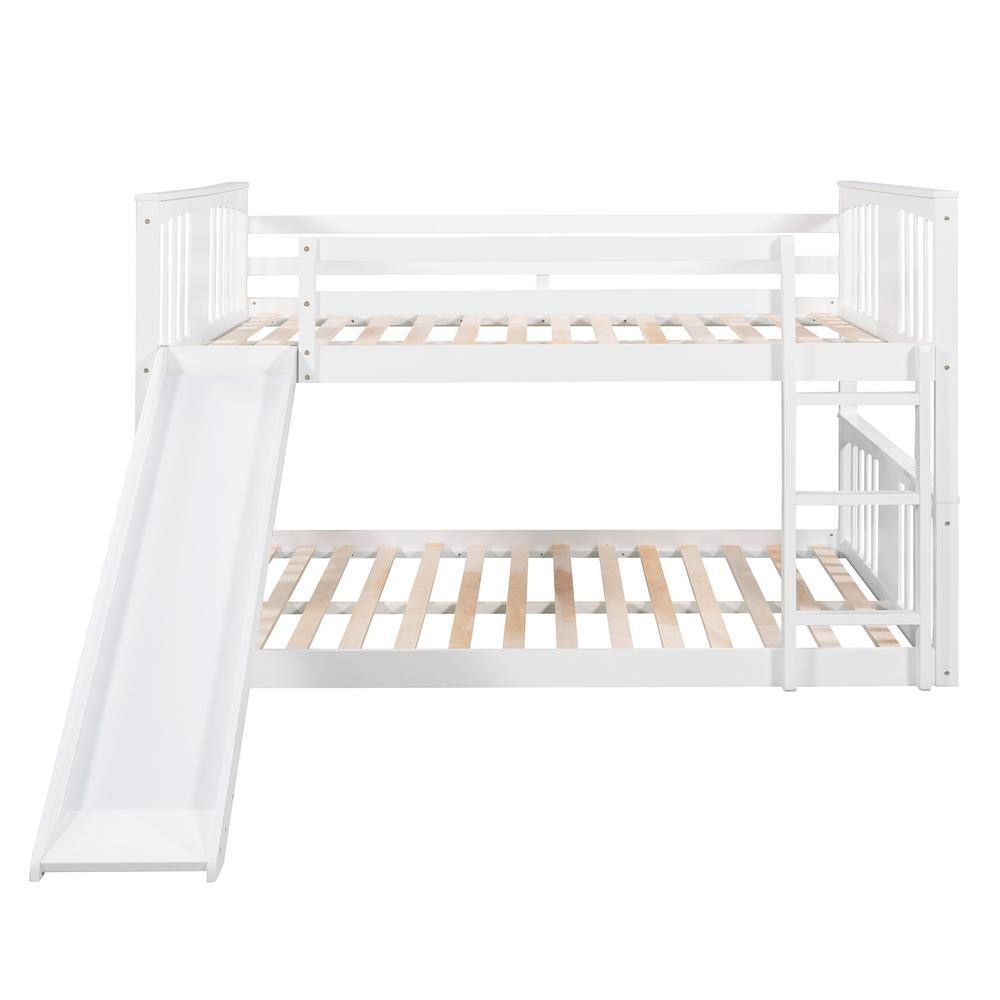 Harper & Bright Designs White Full Over Wooden Bunk Bed with Slide and Ladder