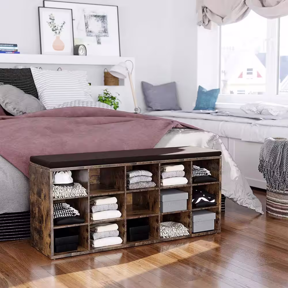 None 18.9 in. H 15-Pair 4-Tier Brown Wood Shoe Rack