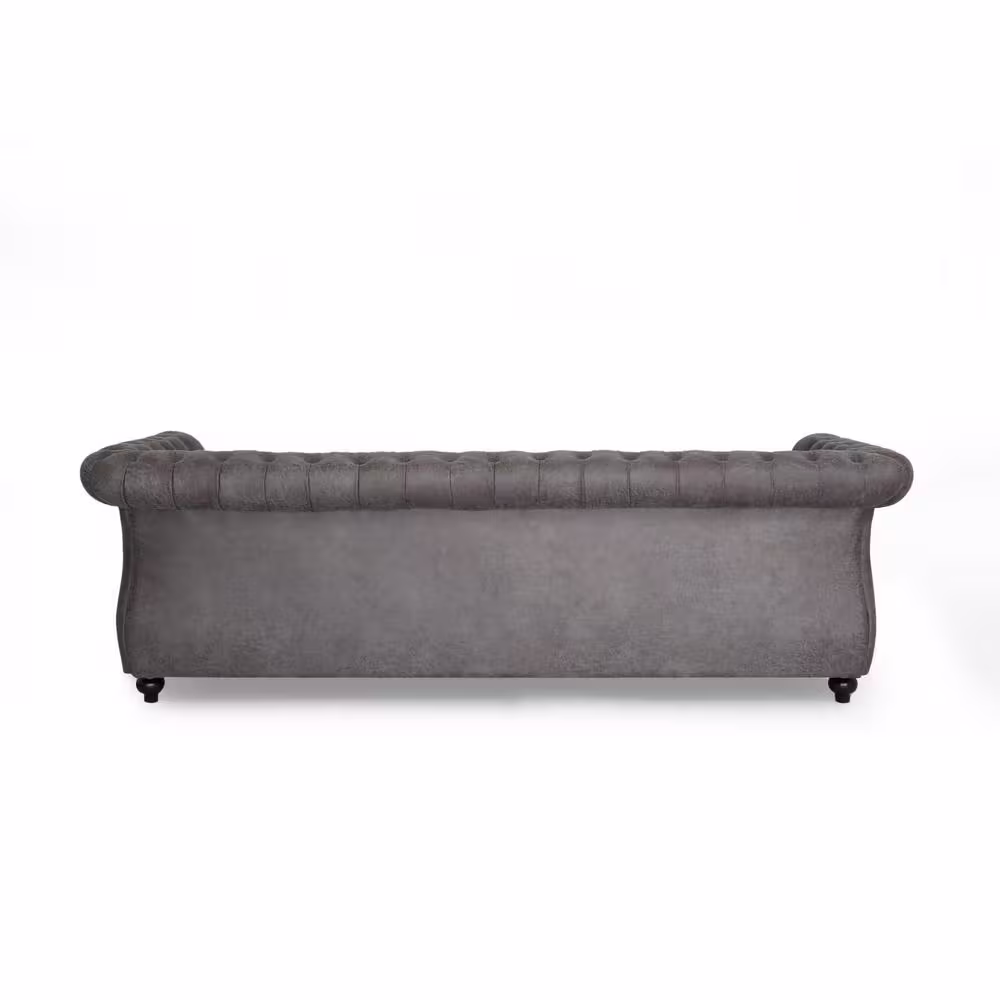Noble House Somerville 84.5 in. Slate Solid Microfiber 3-Seats Cheserfield Sofa with Removable Cushions