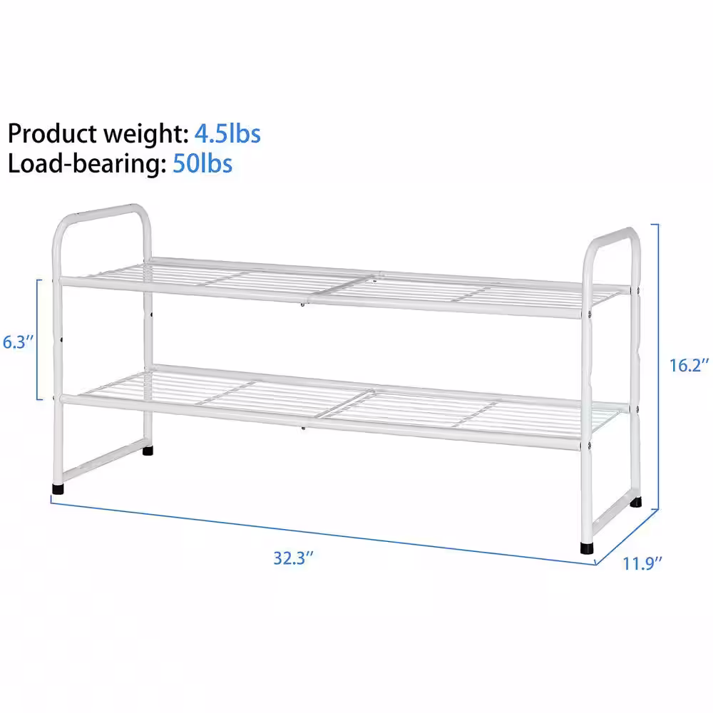 None 16 in. H 10-Pair White Metal 2-Tiers Shoe Rack