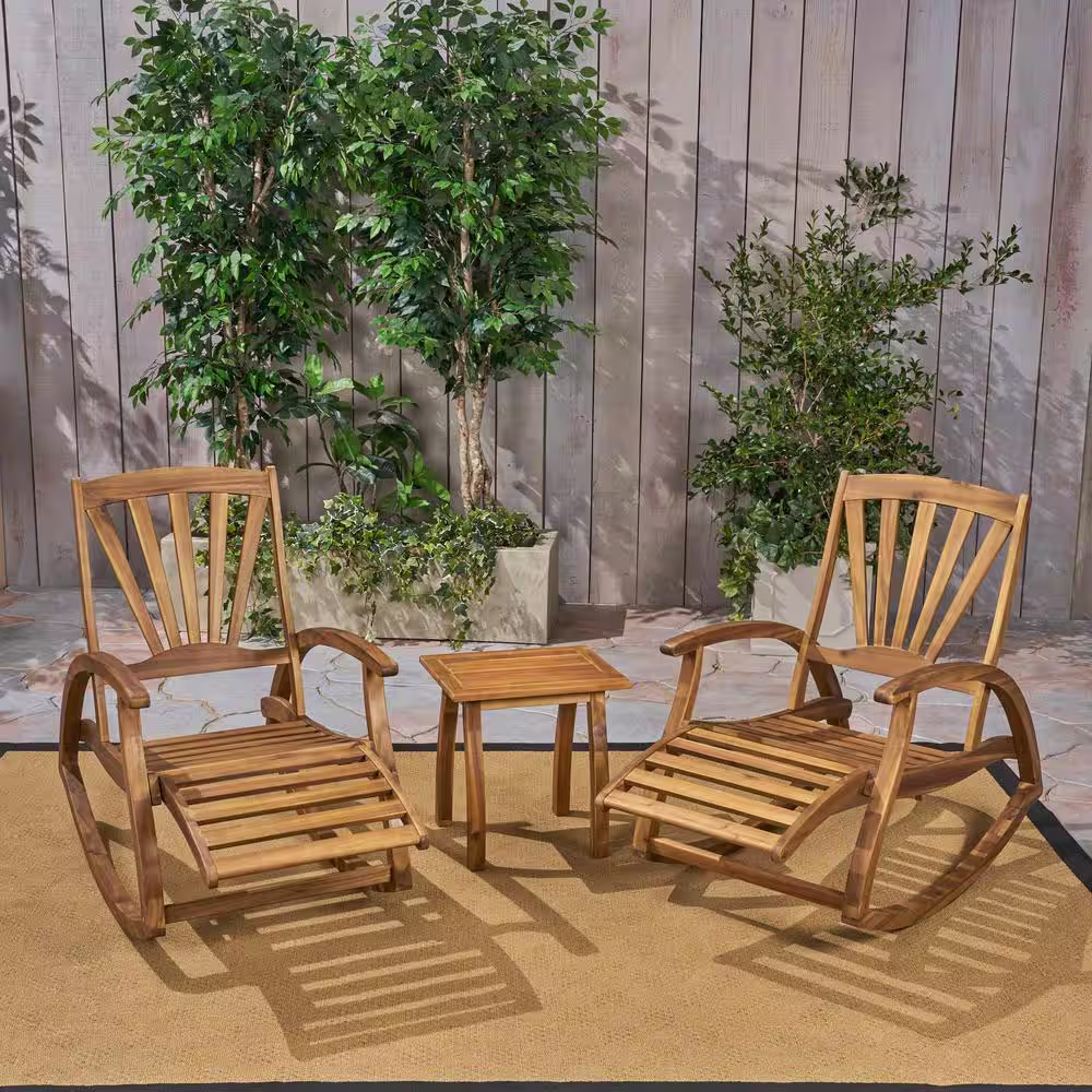 Noble House Sunview Teak Brown 3-Piece Wood Patio Conversation Set