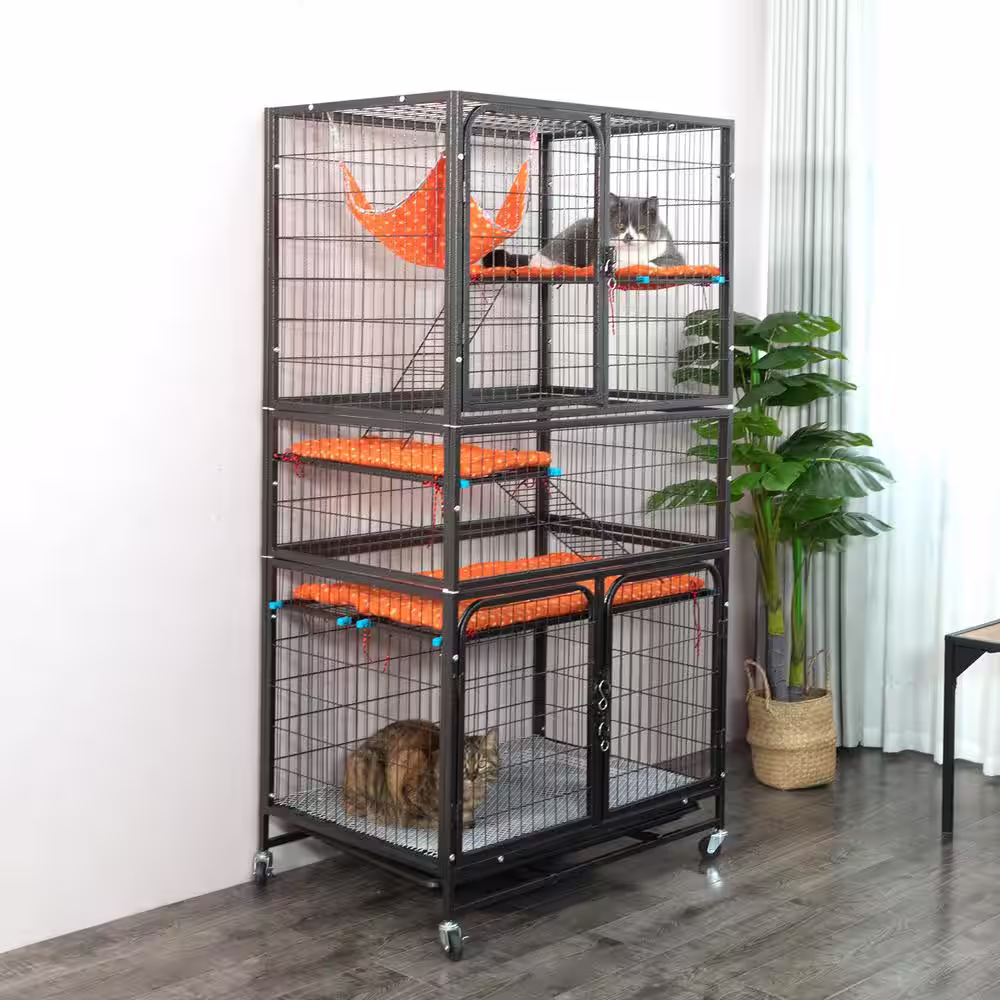 COZIWOW 4-Tier Wire Cat Cage Pet Enclosure with Removable Wheels