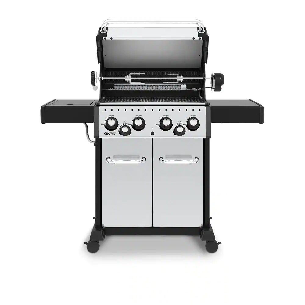 Broil King Crown S 490 4-Burner Propane Gas Grill in Stainless Steel with Side Burner and Rear Rotisserie Burner