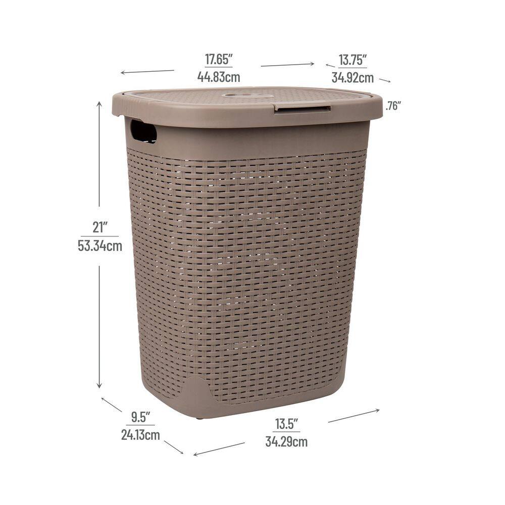 Mind Reader Basket Collection, Slim Laundry Hamper, 50 Liter (15kg/33lbs) Capacity, Attached Hinged Lid, Set of 2, Tan