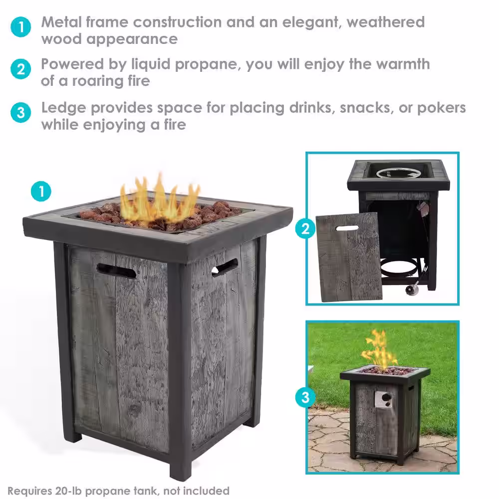 Sunnydaze Decor 20 in. x 20 in. x 25.25 in. Square MGO Outdoor Propane Gas Fire Pit Table with Weathered Wood Look