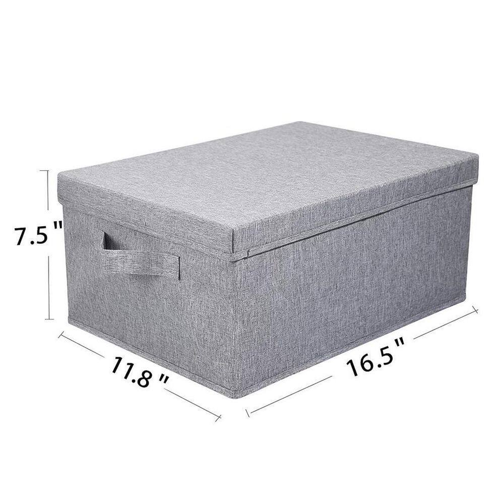 None 25 Qt. Linen Clothes Storage Bin with Lid in Light Grey (2-Pack)